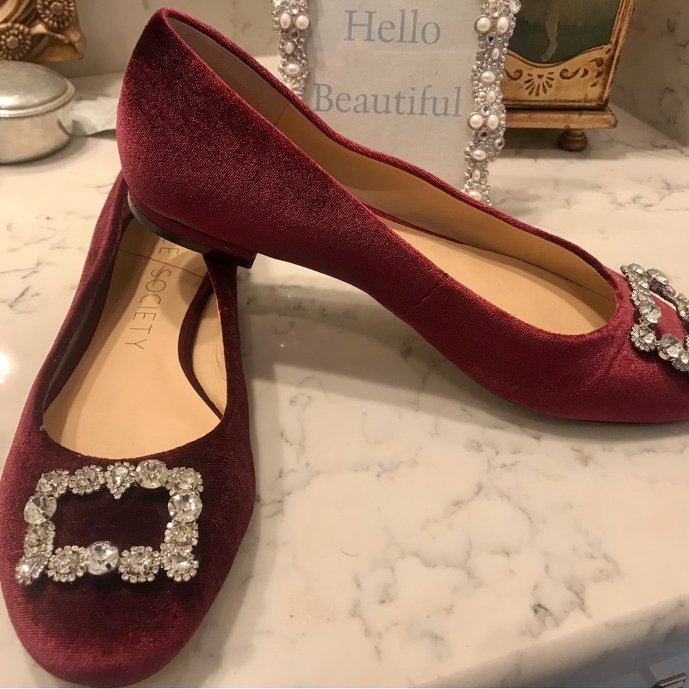 Sole Society Burgundy Velvet Flats Size 10